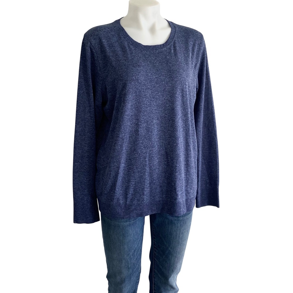 Lululemon Relaxed Long Sleeve Shirt Size 12 Heathered Navy Blue Workout Sweater
